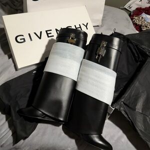 Givenchy Black Leather Knee Boots with Padlock Detail